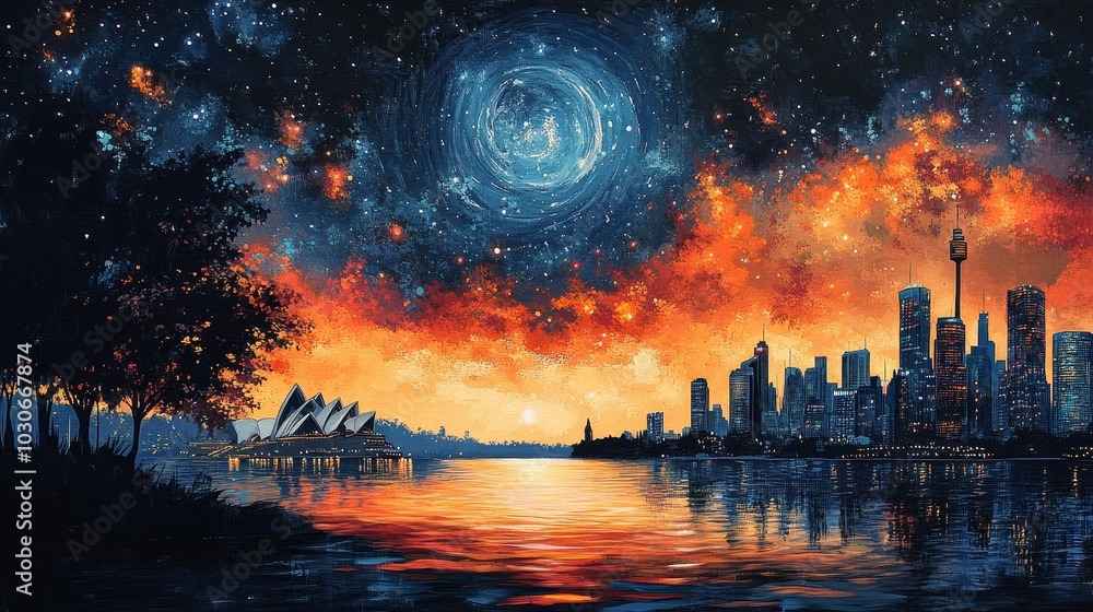Vibrant cityscape of Sydney Harbour featuring a stunning view with deep space in the background, showcasing colorful spraypaint art that captures the dynamic essence of urban life and creativity.
Vibrant cityscape of Sydney Harbour featuring a stunning view with deep space in the background, showcasing colorful spraypaint art that captures the dynamic essence of urban life and creativity.