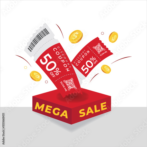 Coupon pop up message with discount and CTA set of coupons, coupon codes, gift box unbox modern coupon with discount values, vouchers 10%, 20%, 25%, 30%, 40%, 50%, 60%, 70%, 80%