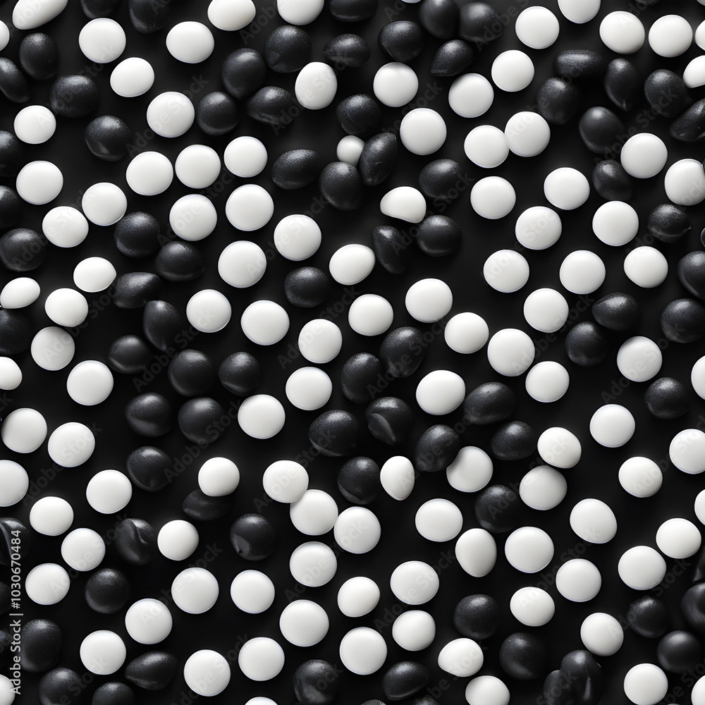 Black candy with a small white ghost face pattern on each piece. White background. Black candy with a small white ghost face pattern on each piece. White background.