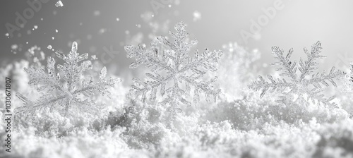 An eye-catching 3D illustration of falling holiday snowflakes