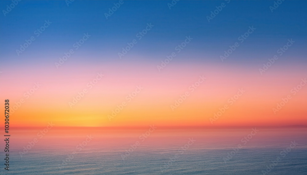 Obraz premium Vibrant Coastal Sunrise Over a Calm Horizon with Soft Pastel Gradients of Blue, Pink, and Orange. Perfect for Themes of Tranquility, Renewal, and Peaceful Morning Beginnings