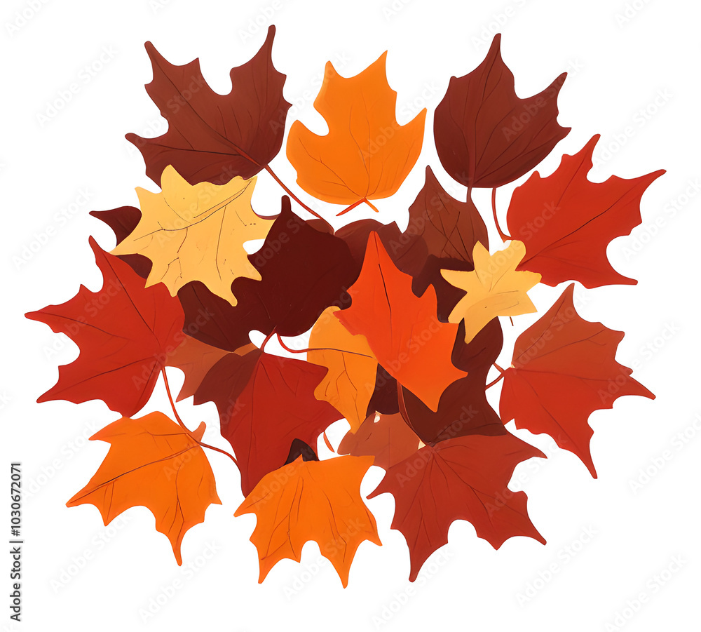 Fototapeta premium Colorful autumn maple leaves scattered on the ground clipart illustration of traditional autumn leaves for postcards.generative ai