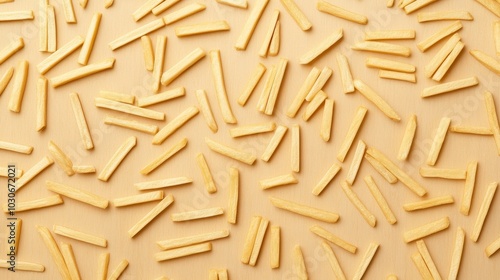 A vivid ocean of french fries, with a top-down view showcasing the golden and crispy texture and various shapes of the fries, creating an enticing visual feast.