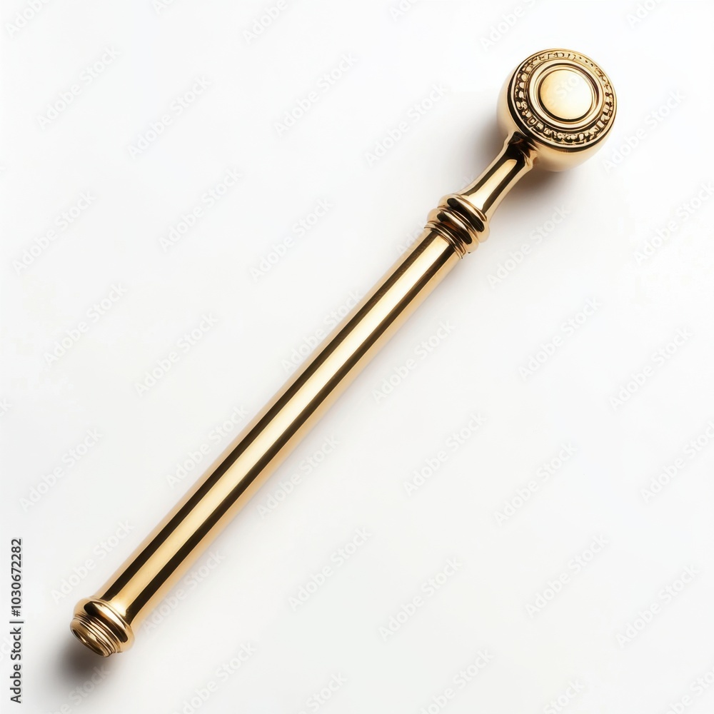 Gold ceremonial mace with intricate designs on a white background. Gold ceremonial mace with intricate designs on a white background.