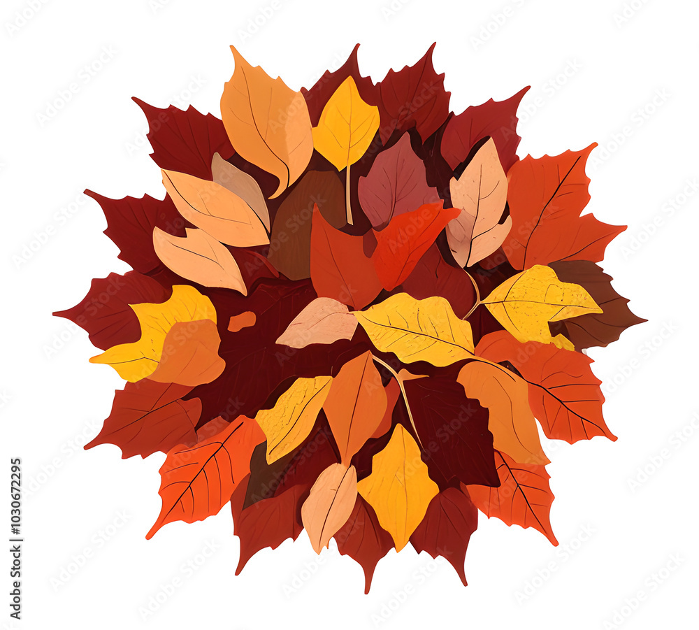 Fototapeta premium Colorful autumn maple leaves scattered on the ground clipart illustration of traditional autumn leaves for postcards.generative ai