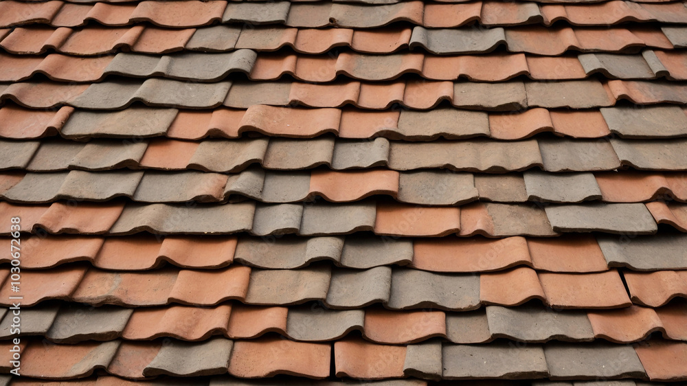 Traditional terracotta roof tiles with unique shape, creating an intricate pattern and earthy appeal. Traditional terracotta roof tiles with unique shape, creating an intricate pattern and earthy appeal.
