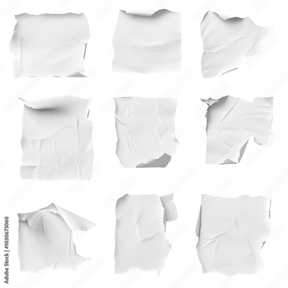 Nine White Crumpled Paper Sheets Isolated Nine White Crumpled Paper Sheets Isolated