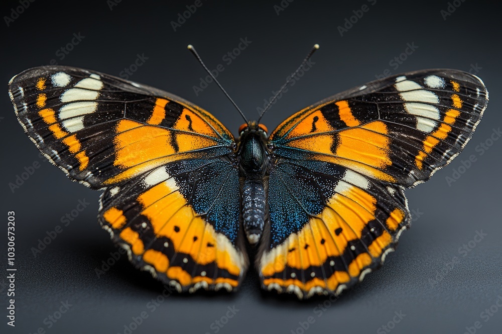 With detailed wing patterns, this butterfly is black and orange With detailed wing patterns, this butterfly is black and orange