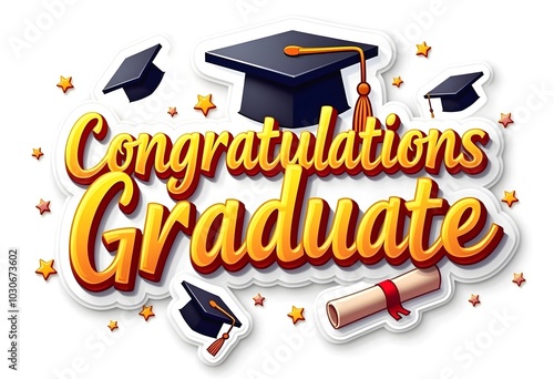 Congratulations Graduate with 3D Golden Letters and Graduation Caps  
