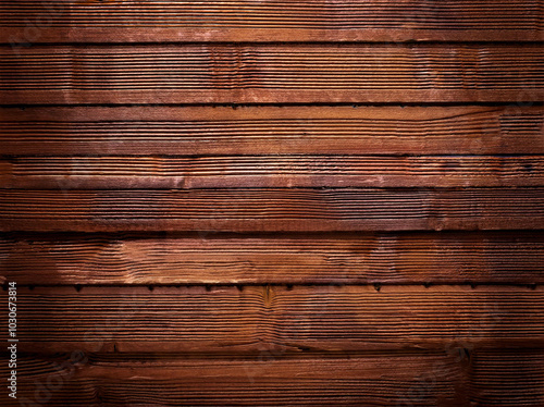 The wall is made of brown wood. Lots of planks. idea of the background. rendering in three dimensions. photo