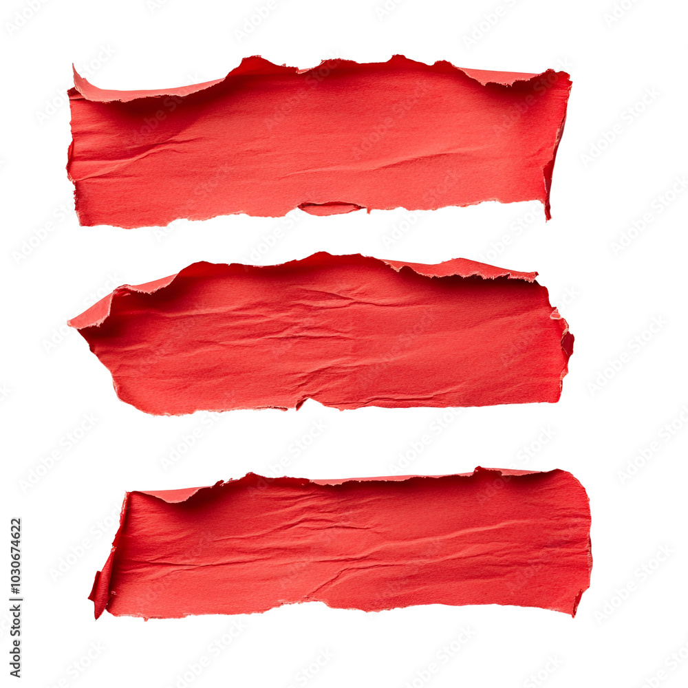 Three Red Torn Paper Strips Isolated Three Red Torn Paper Strips Isolated