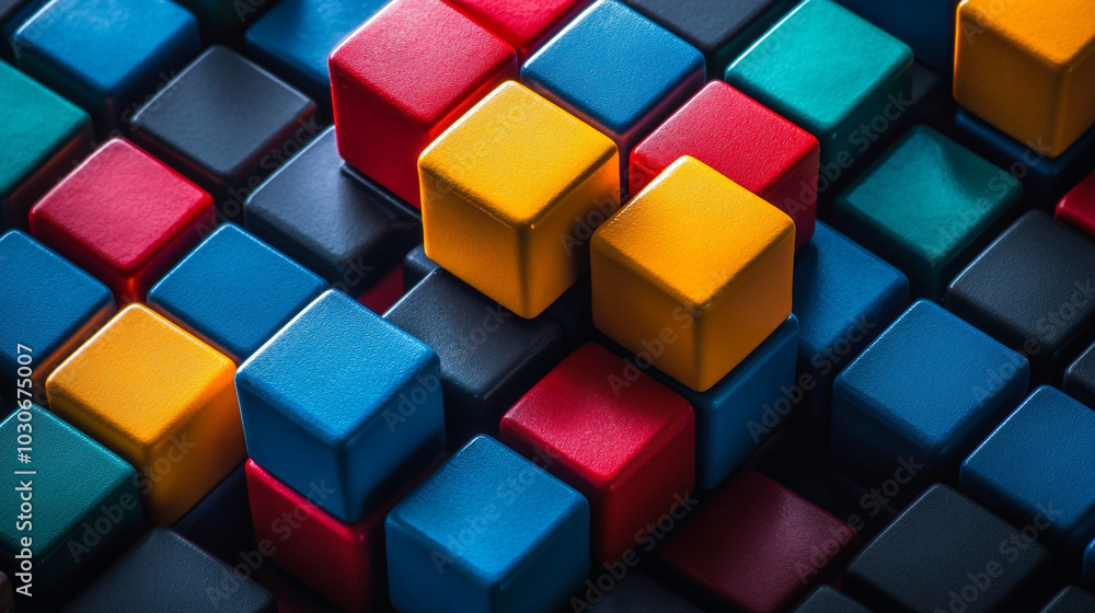 A colorful wallpaper of cubes in various shades of red, blue, green, and yellow.