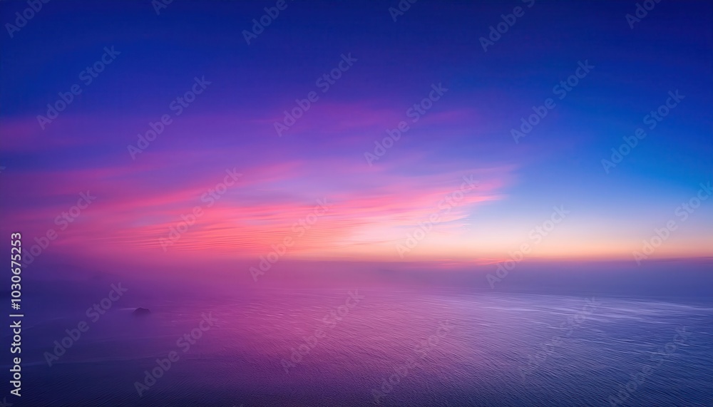 Obraz premium Dreamy Sunset Horizon with Soft Pastel Clouds Reflecting Over Calm Ocean Waters and a Solitary Island Silhouette in the Distance