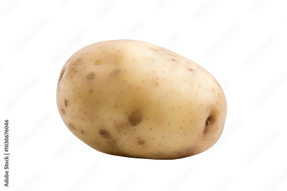Unpeeled potato with subtle surface blemishes, photographed against a bright white background Unpeeled potato with subtle surface blemishes, photographed against a bright white background