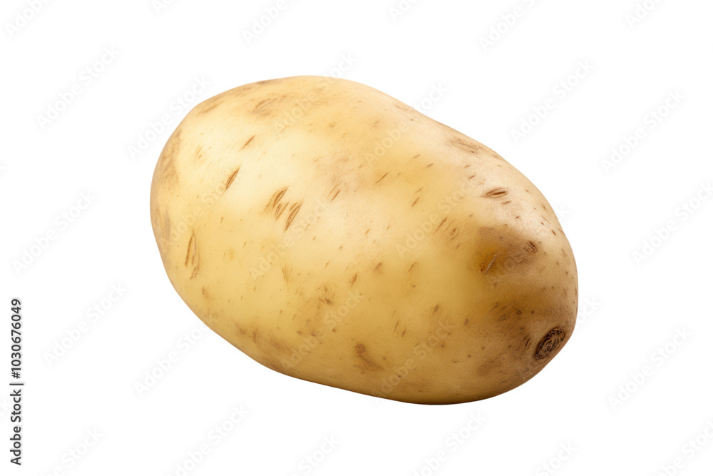 Unpeeled potato with subtle surface blemishes, photographed against a bright white background Unpeeled potato with subtle surface blemishes, photographed against a bright white background