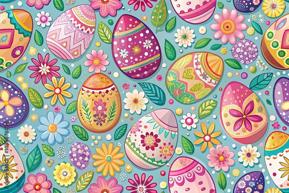 Happy Easter Card Seamless Pattern with Decorated Eggs for Invitations and Prints Happy Easter Card Seamless Pattern with Decorated Eggs for Invitations and Prints