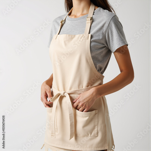 Woman wearing beige apron mockup