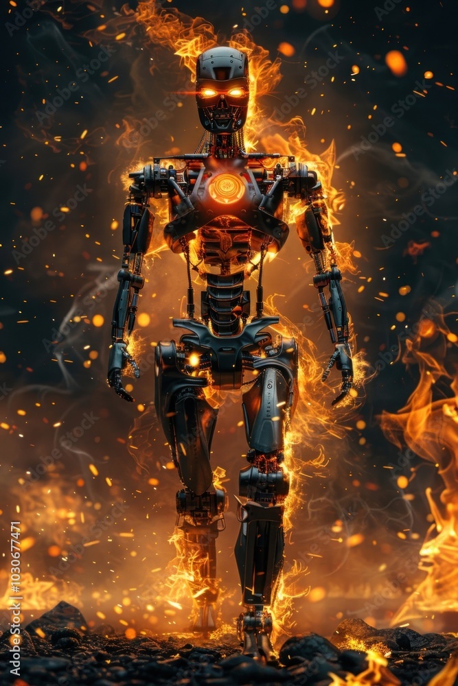 Fototapeta premium Robot flame fire bonfire.