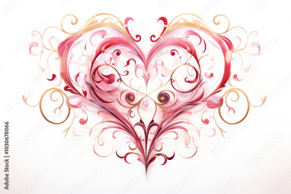 Softly styled calligraphic heart emblem with graceful curves and artistic flourishes on a bright, white backdrop Softly styled calligraphic heart emblem with graceful curves and artistic flourishes on a bright, white backdrop