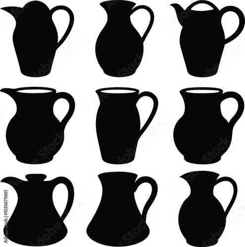Black and White color sapphire lagoon pitcher Silhouette vector collection.