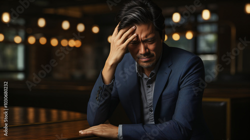 Asian Man Suffering from Headache