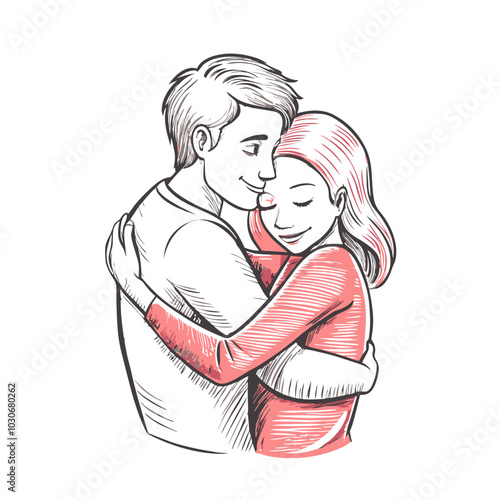 Loving couple embracing illustration for Valentine's Day romance and affection