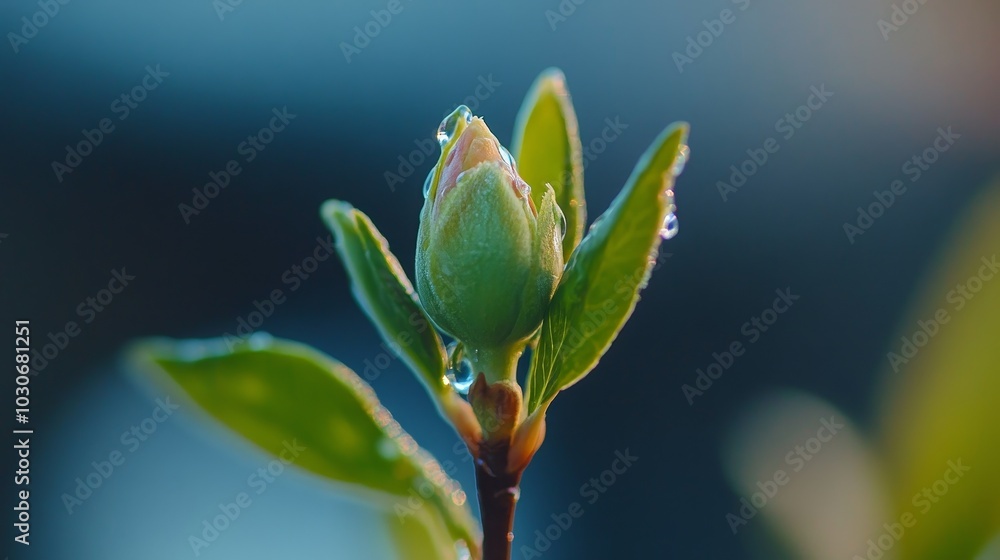 Water gently falls on the tender green tree buds, symbolizing the germination and growth of life and the nourishing power of nature, capturing the essence of rebirth and sustainability in nature. Water gently falls on the tender green tree buds, symbolizing the germination and growth of life and the nourishing power of nature, capturing the essence of rebirth and sustainability in nature.
