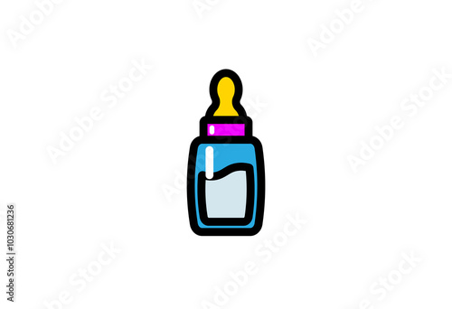 Vector illustration of a cartoon baby bottle with a nipple for milk
