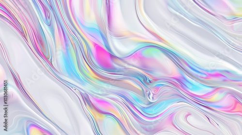 A stunning abstract holographic background with flowing liquid marble patterns and soft pastel color waves. This fluid design creates a modern and elegant visual aesthetic, perfect for use in posters,