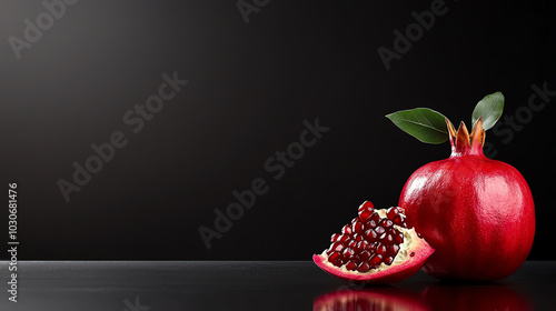 Fresh pomegranate on black background photo