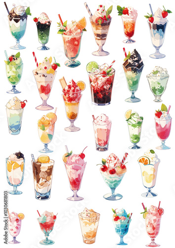 Different flavors of sundaes and ice cream