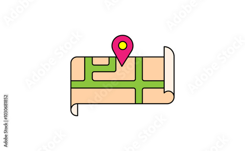 Vector illustration of geolocation icon over map with roads