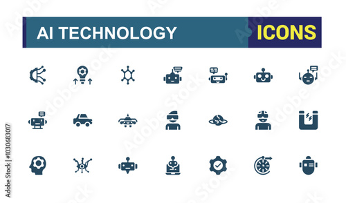 Set of solid icons like AI technology. Related to Future technology, internet, network, programming and more. Editable filled icon collection. pixel perfect. Vector illustration. photo