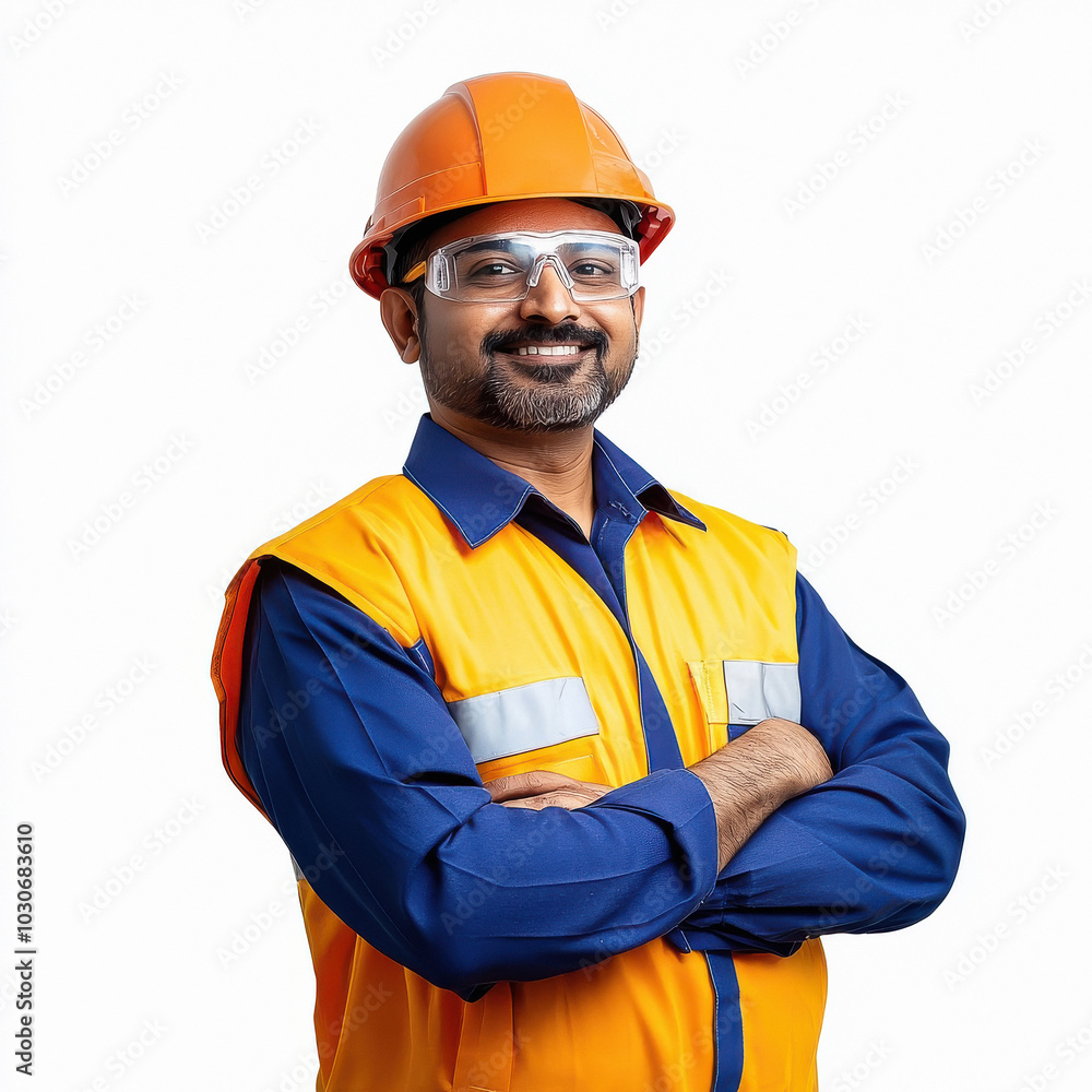 young indian engineer standing on white background young indian engineer standing on white background