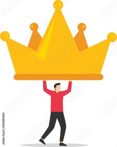 Narcissism businesswoman admire himself and proud of his crown with love and stars around. Narcissist people, extreme self involvement too much confident disorder, proud attitude.

