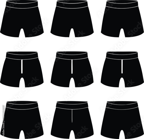 Bundle of pang silhouette shorts black color pent  element vector illustration.