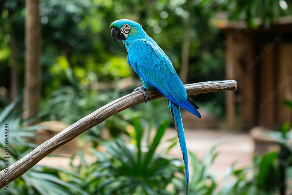 Obraz premium Rare turquoise-colored parrot, perched on a tropical branch