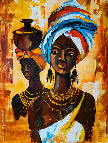 African Woman illustration watercolor wall art, Abstract Oil Painting Canvas