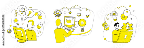 Thought experiment vector illustration. Success flourishes where contemplation and strategy converge in realm thought experiments The thought experiment concept acts as guiding star in ship