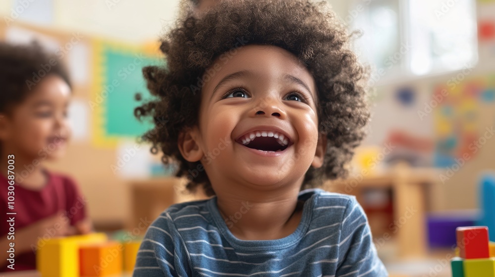 Smiling young boy with curly hair. Smiling young boy with curly hair.