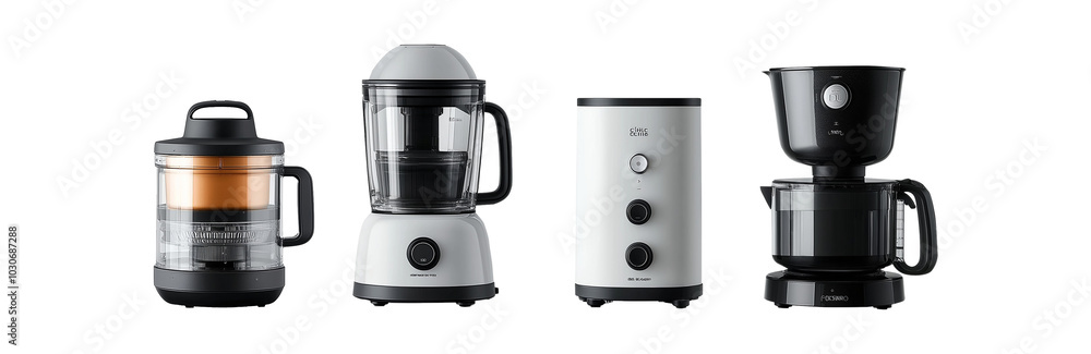 Set of Various White and Black Kitchen Appliances Isolated on a Transparent Background Set of Various White and Black Kitchen Appliances Isolated on a Transparent Background