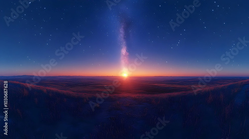 Wallpaper Mural A stunning sunrise over a vast landscape under a starry sky. Torontodigital.ca
