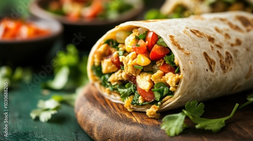 Delicious Breakfast Burrito Unfurling in Mid Air photo