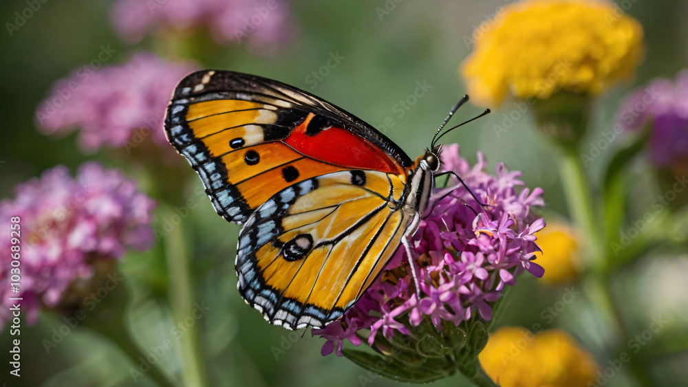 macro shot of a colorful butterfly resting on a vibrant flower macro shot of a colorful butterfly resting on a vibrant flower