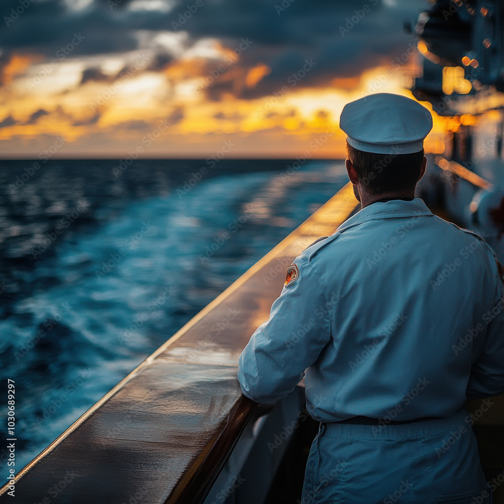 young man standing on boat at sea young man standing on boat at sea