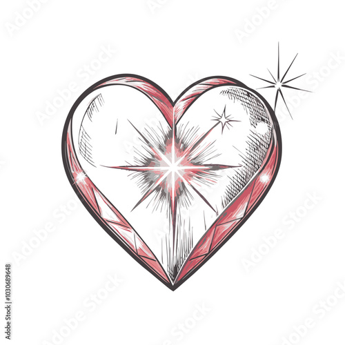 Valentine's Day sparkling heart illustration, symbol of love and affection, hand-drawn style