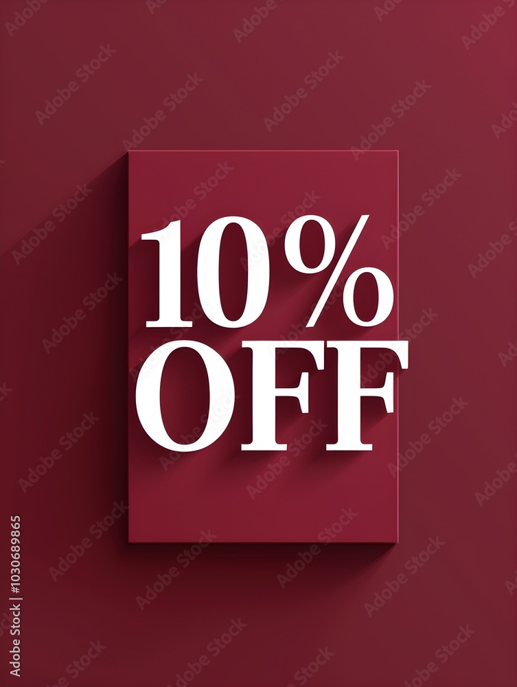 White '10% OFF' Promotional Sign on a Dark Red Background White '10% OFF' Promotional Sign on a Dark Red Background