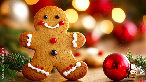 Wallpaper Mural Delightful gingerbread man cookie with festive decorations and warm background Torontodigital.ca