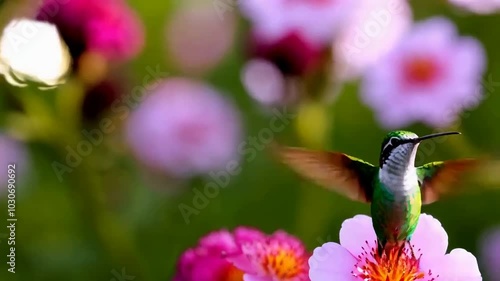 hummingbird feeding from flower slow motion