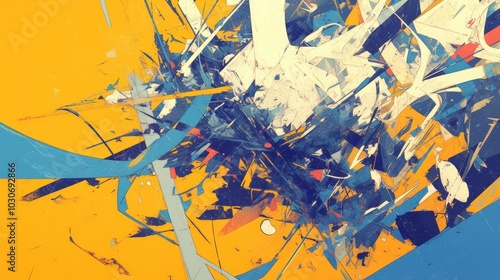 Abstract Art with Blue, Yellow and Red Hues